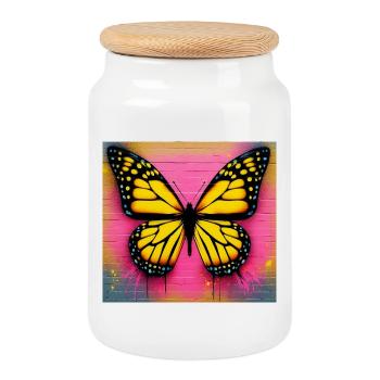 papillon - Boîte à biscuits avec couvercle en bois - blanc - Devant