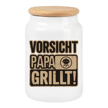 Caution Dad Grills BBQ Fun - Cookie Jar with Wooden Lid - white - Front