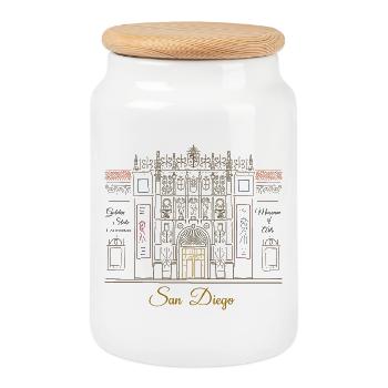 Illustration de San Diego, musée d'art dessiné à la main - Boîte à biscuits avec couvercle en bois - blanc - Devant