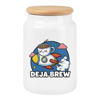 Lancement de la caféine - Boîte à biscuits avec couvercle en bois - blanc - Devant