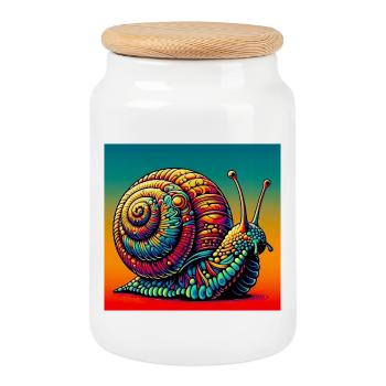 Snail - Cookie Jar with Wooden Lid - white - Front