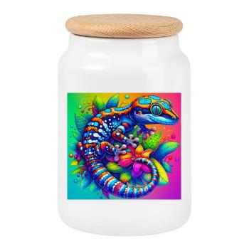 Gecko - Keksdose mit Holzdeckel - Weiß - Vorne