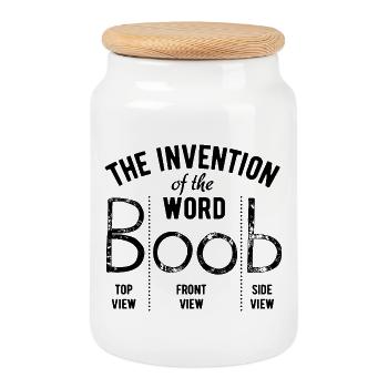 L’invention du mot boob - Fun Gift - Boîte à biscuits avec couvercle en bois - blanc - Devant