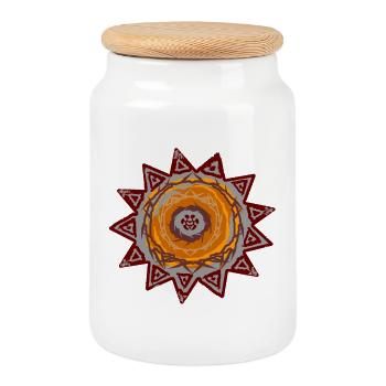 Tattoo Inspired Lion Star Print Mandala - Cookie Jar with Wooden Lid - white - Front