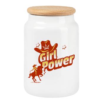 Western Feminine Energy with Star and Crown - Cookie Jar with Wooden Lid - white - Front