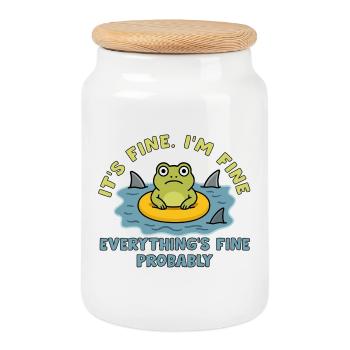 Humorvoller Frosch auf geschwollener Wurzel - Keksdose mit Holzdeckel - Weiß - Vorne