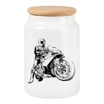 Motorrad - Keksdose mit Holzdeckel - Weiß - Vorne