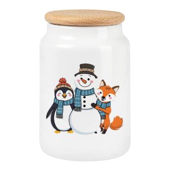 Winter Friends - Penguin, Snowman and Fox - Cookie Jar with Wooden Lid - white - Front