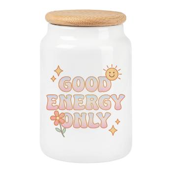 Good Energy Only – retro pastel vibes - Cookie Jar with Wooden Lid - white - Front