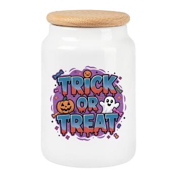 Halloween T-shirt Trick or Treat. - Cookie Jar with Wooden Lid - white - Front