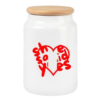 Heart with love and text accent - Cookie Jar with Wooden Lid - white - Front