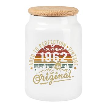 november 1962 birthday november 1962 - Cookie Jar with Wooden Lid - white - Front