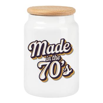 Made In The 70's Retro Stylish Era - Cookie Jar with Wooden Lid - white - Front