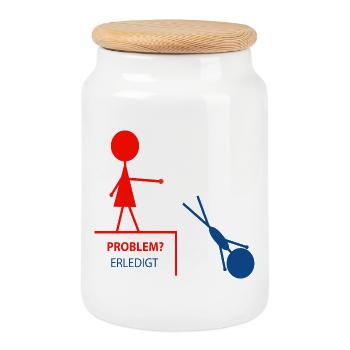 Drôle de dicton – problème ? Fait! - Boîte à biscuits avec couvercle en bois - blanc - Devant