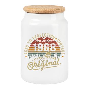 november 1968 birthday november 1968 - Cookie Jar with Wooden Lid - white - Front