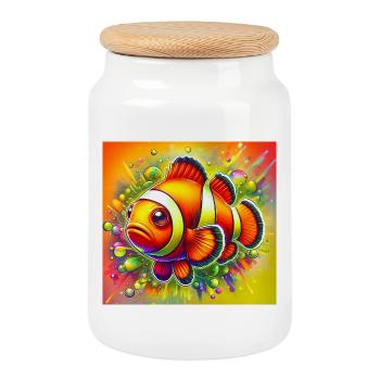 Poisson-clown - Boîte à biscuits avec couvercle en bois - blanc - Devant