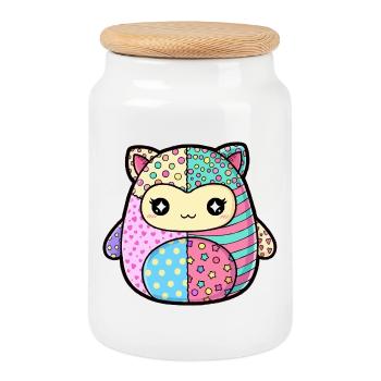 Patchwork Kitten Pastel Colors - Cookie Jar with Wooden Lid - white - Front