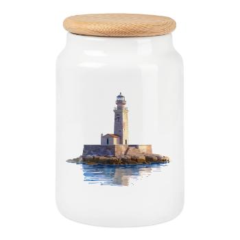 Island Rock Lighthouse - Cookie Jar with Wooden Lid - white - Front