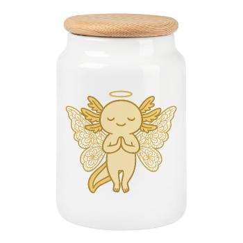 Ange axolotl – Motif animal céleste - Boîte à biscuits avec couvercle en bois - blanc - Devant