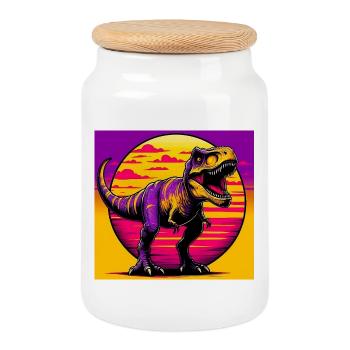 dinosaur - Cookie Jar with Wooden Lid - white - Front