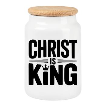 Christ is King - Cookie Jar with Wooden Lid - white - Front