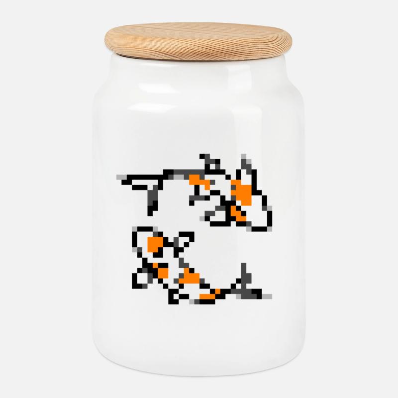 pixelart koi - Cookie Jar with Wooden Lid - white