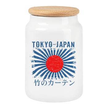Tokyo Japan Sunbeams and Bamboo - Cookie Jar with Wooden Lid - white - Front