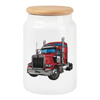 Roter Lastwagen Illustration - Keksdose mit Holzdeckel - Weiß - Vorne