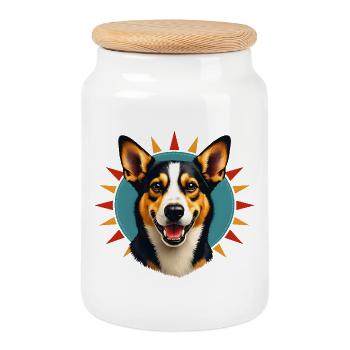 Corgi Soleil Radiant - Boîte à biscuits avec couvercle en bois - blanc - Devant