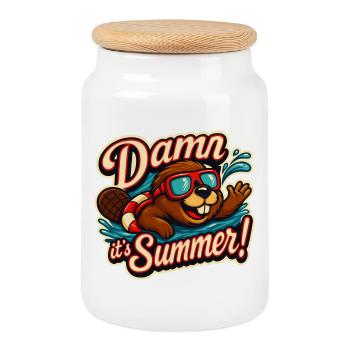 Damn It’s Summer - Sommervibes avec biber - Boîte à biscuits avec couvercle en bois - blanc - Devant
