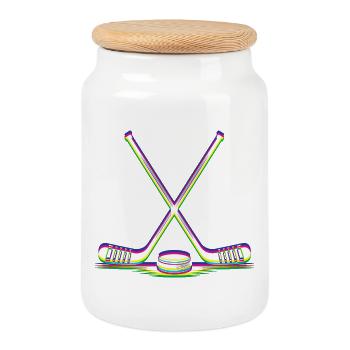 EDM Techno Hockey Sticks Rave Hockey - Cookie Jar with Wooden Lid - white - Front