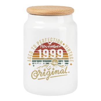 november 1999 birthday november 1999 - Cookie Jar with Wooden Lid - white - Front
