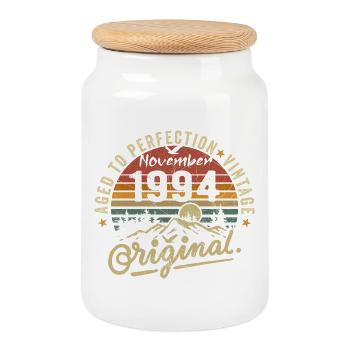 november 1994 birthday november 1994 - Cookie Jar with Wooden Lid - white - Front