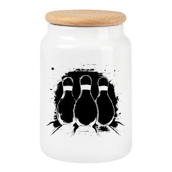 Graphiques de bowling - Boîte à biscuits avec couvercle en bois - blanc - Devant