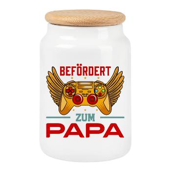 Werdender Vater BEFÖRDERT ZUM PAPA Lustiges - Keksdose mit Holzdeckel - Weiß - Vorne