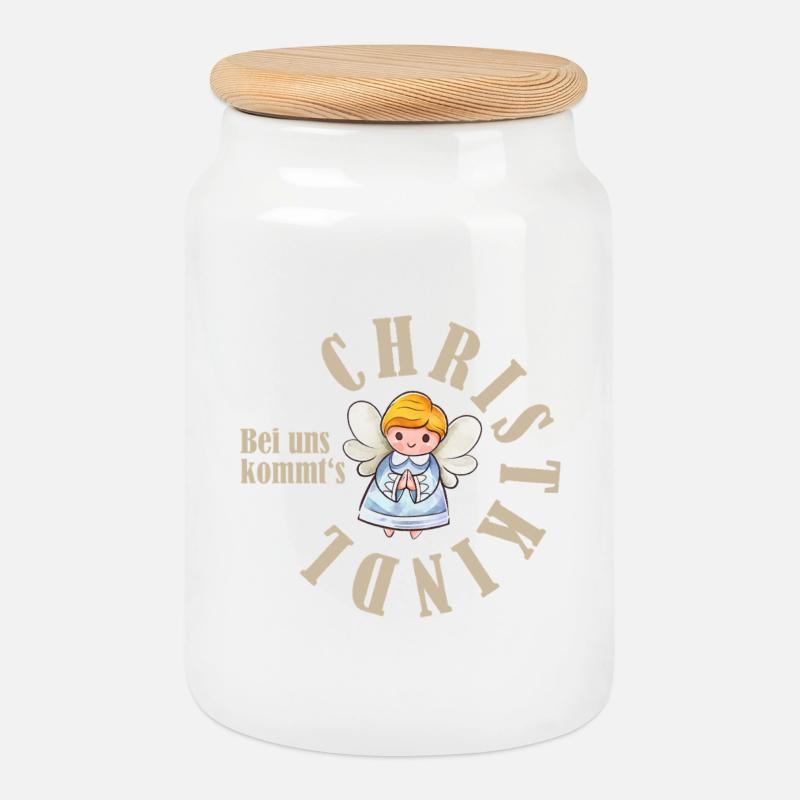 Bei uns kommts Christkind süßes Kreisdesign - Keksdose mit Holzdeckel - Weiß