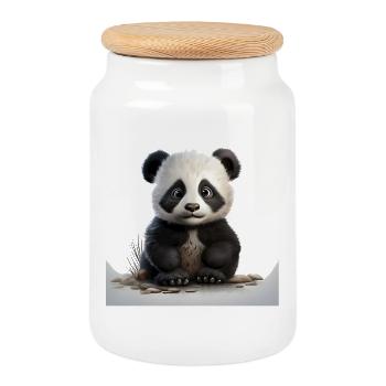 Cuddly panda baby on pebble path - Cookie Jar with Wooden Lid - white - Front