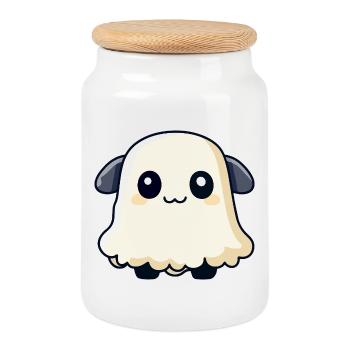 Mouton Halloween Fantôme - Boîte à biscuits avec couvercle en bois - blanc - Devant