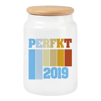 Unique 2019 - Cookie Jar with Wooden Lid - white - Front
