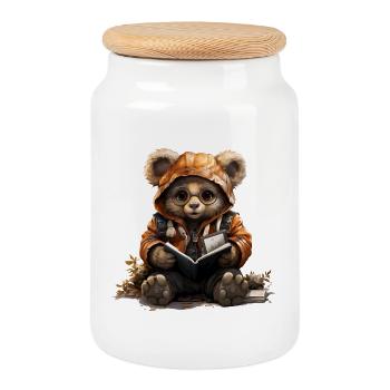 Livre de lecture Teddy Bear Tenue d’automne - Boîte à biscuits avec couvercle en bois - blanc - Devant