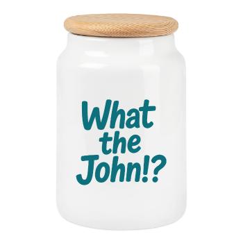 Qu’est-ce que c’est que John ?! Té - Boîte à biscuits avec couvercle en bois - blanc - Devant