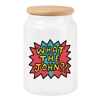 Qu’est-ce que c’est que John ?? - Boîte à biscuits avec couvercle en bois - blanc - Devant