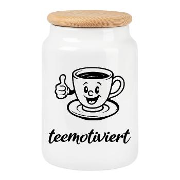teemotiviert, Teetasse, Tee, Teepause, demotiviert - Keksdose mit Holzdeckel - Weiß - Vorne