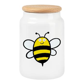 Art des rayures d'abeilles heureuses - Boîte à biscuits avec couvercle en bois - blanc - Devant