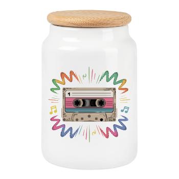 Cassette Rétro 1 Mixtape Années 80 Musique des années 90 - Boîte à biscuits avec couvercle en bois - blanc - Devant
