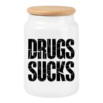 Anti Drogen Slogan Schwarz - Keksdose mit Holzdeckel - Weiß - Vorne
