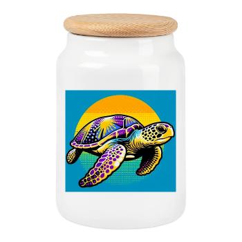tortue - Boîte à biscuits avec couvercle en bois - blanc - Devant