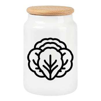 cabbage - Cookie Jar with Wooden Lid - white - Front