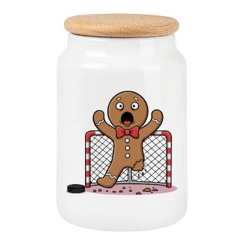 dessin animé de hockey de Noël -Hockey - Boîte à biscuits avec couvercle en bois - blanc - Devant