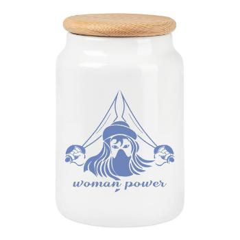 woman_power-2 - Keksdose mit Holzdeckel - Weiß - Vorne